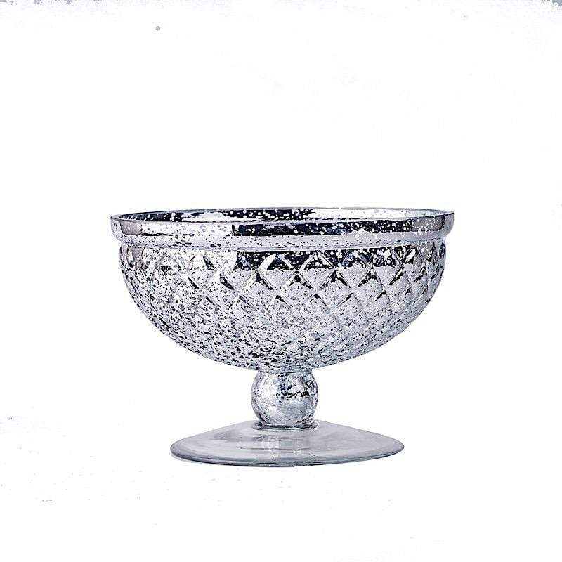 8" Mercury Glass Compote Vase Bowl Centerpiece VASE_PB001_8_SILV