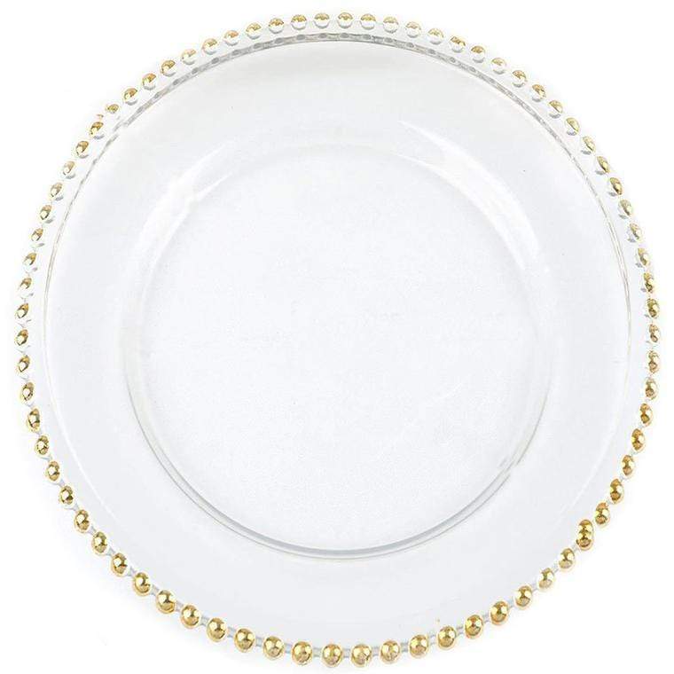 8 pcs 12" Round Gold Rim Glass Charger Plates - Clear with Gold CHRG_4239_GOLD