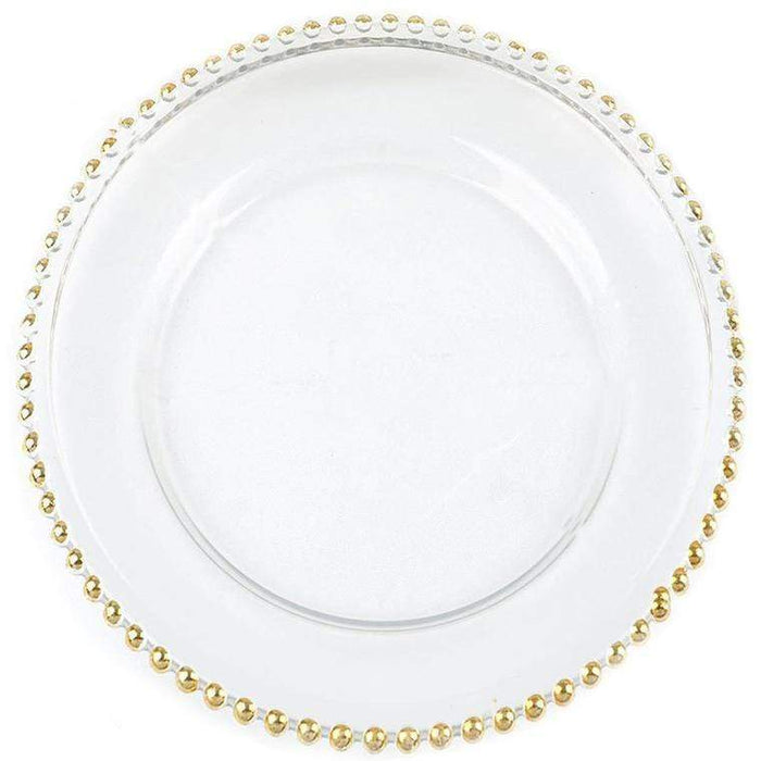 8 pcs 12" Round Gold Rim Glass Charger Plates - Clear with Gold CHRG_4239_GOLD