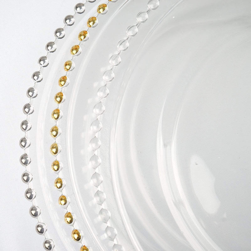 8 pcs 12" Round Gold Rim Glass Charger Plates - Clear with Gold CHRG_4239_GOLD