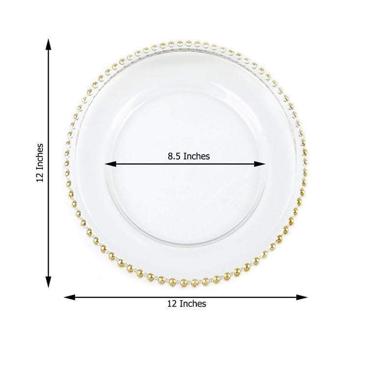 8 pcs 12" Round Gold Rim Glass Charger Plates - Clear with Gold CHRG_4239_GOLD
