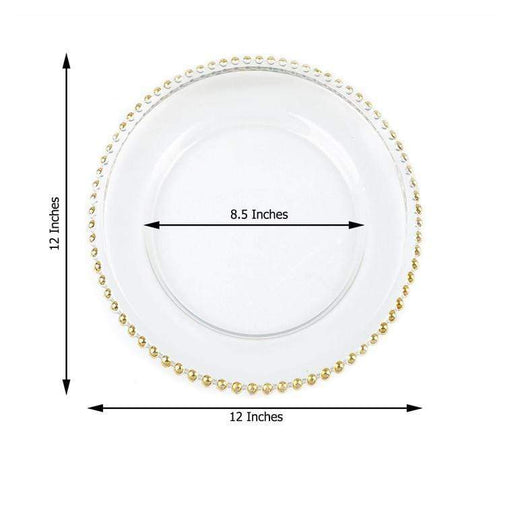 8 pcs 12" Round Gold Rim Glass Charger Plates - Clear with Gold CHRG_4239_GOLD