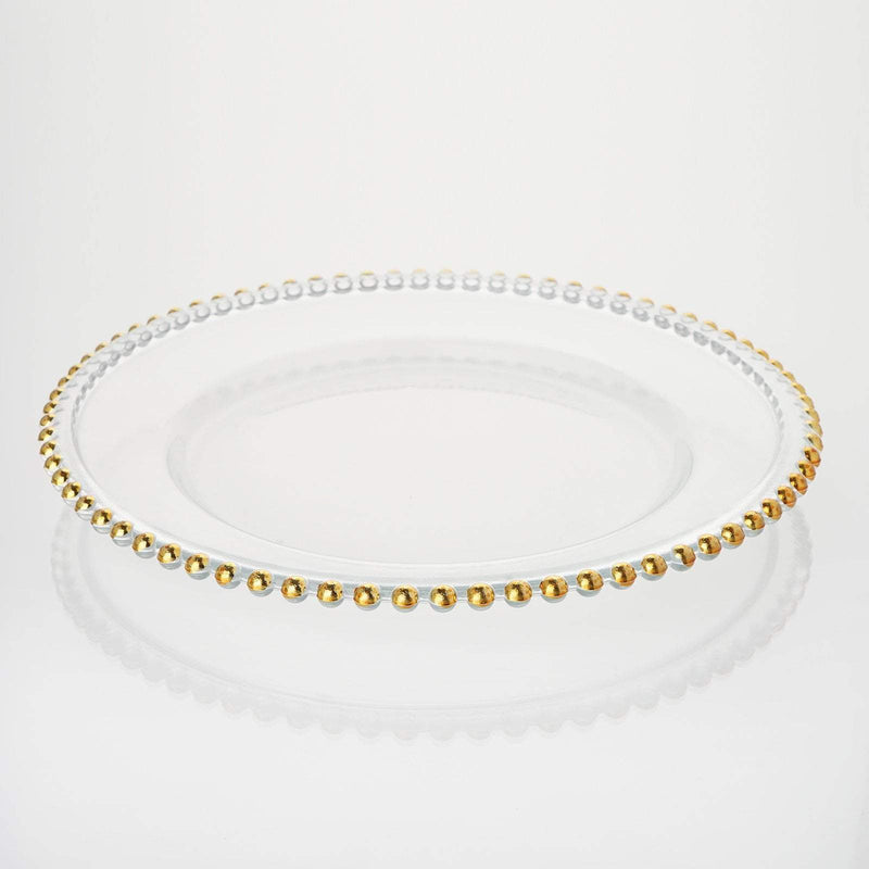 8 pcs 12" Round Gold Rim Glass Charger Plates - Clear with Gold CHRG_4239_GOLD
