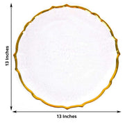 8 pcs 13" Glass Charger Plates with Scalloped Edges Design - Clear and Gold CHRG_GLAS0008_GOLD