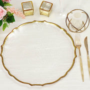 8 pcs 13" Glass Charger Plates with Scalloped Edges Design - Clear and Gold CHRG_GLAS0008_GOLD