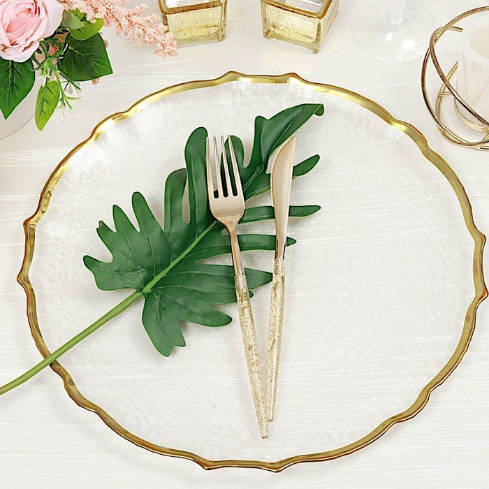 8 pcs 13" Glass Charger Plates with Scalloped Edges Design - Clear and Gold CHRG_GLAS0008_GOLD