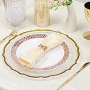 8 pcs 13" Glass Charger Plates with Scalloped Edges Design - Clear and Gold CHRG_GLAS0008_GOLD