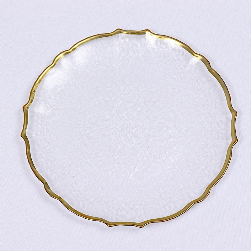 8 pcs 13" Glass Charger Plates with Scalloped Edges Design - Clear and Gold CHRG_GLAS0008_GOLD