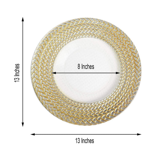 8 pcs 13" Round Clear Glass Charger Plates with Braided Rim