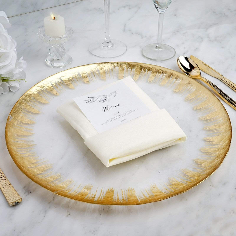 8 pcs 13" Round Glass Charger Plates - Clear with Gold Spray Rim CHRG_GLAS0003_GOLD