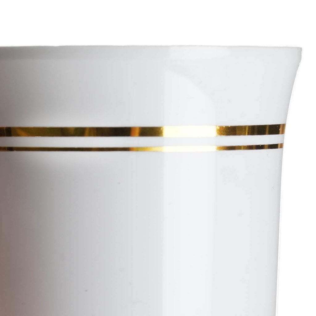 8 pcs 8 oz. White with Gold Rim Shiny Cups - Disposable Tableware PLST_CU0014_WHTG