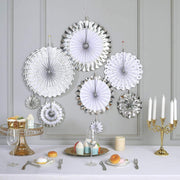 8 pcs Paper Fans Wall Backdrop Decorations - Assorted Silver PAP_FAN_004_SILV
