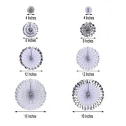 8 pcs Paper Fans Wall Backdrop Decorations - Assorted Silver PAP_FAN_004_SILV