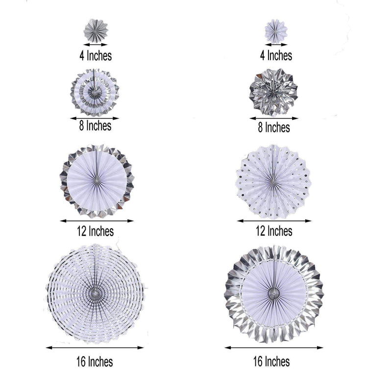 8 pcs Paper Fans Wall Backdrop Decorations - Assorted Silver PAP_FAN_004_SILV
