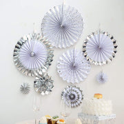 8 pcs Paper Fans Wall Backdrop Decorations - Assorted Silver PAP_FAN_004_SILV
