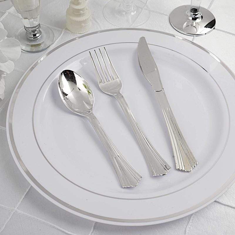 8 Silver Forks Spoons and Knives sets - Disposable Tableware PLST_YY03_SILV