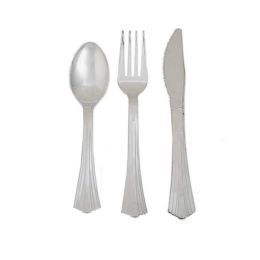 8 Silver Forks Spoons and Knives sets - Disposable Tableware PLST_YY03_SILV