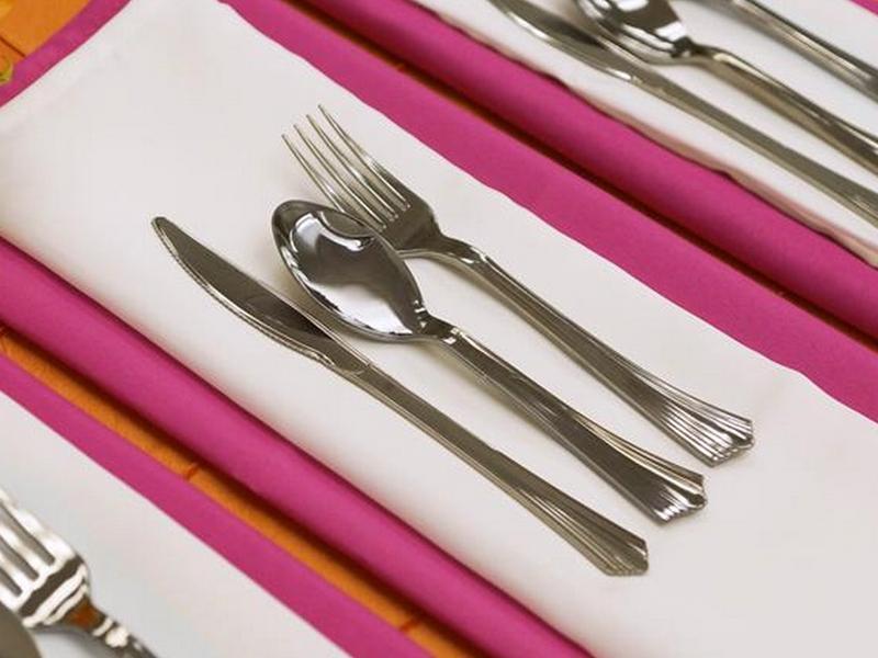 8 Silver Forks Spoons and Knives sets - Disposable Tableware PLST_YY03_SILV