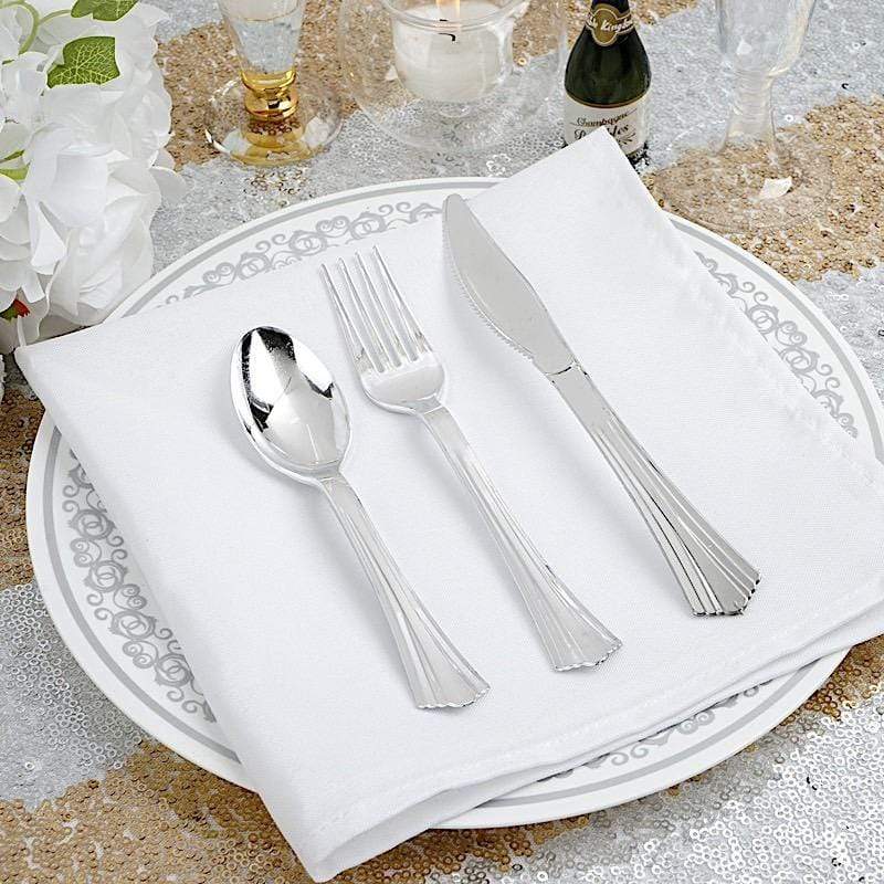 8 Silver Forks Spoons and Knives sets - Disposable Tableware PLST_YY03_SILV
