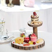 8" tall 2 Tier Round Natural Wooden Stand Dessert Server Centerpiece - Brown CAKE_WOD001_612_NAT