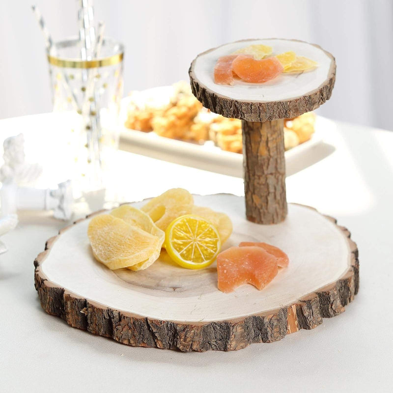 8" tall 2 Tier Round Natural Wooden Stand Dessert Server Centerpiece - Brown CAKE_WOD001_612_NAT