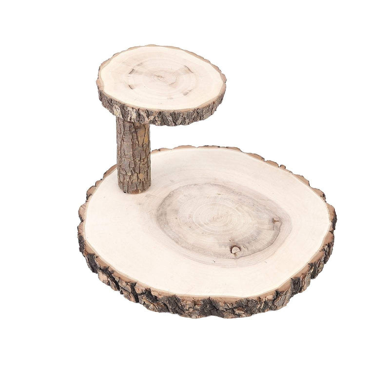 8" tall 2 Tier Round Natural Wooden Stand Dessert Server Centerpiece - Brown CAKE_WOD001_612_NAT