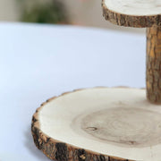 8" tall 2 Tier Round Natural Wooden Stand Dessert Server Centerpiece - Brown CAKE_WOD001_612_NAT