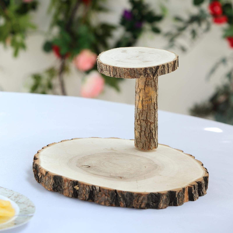 8" tall 2 Tier Round Natural Wooden Stand Dessert Server Centerpiece - Brown CAKE_WOD001_612_NAT