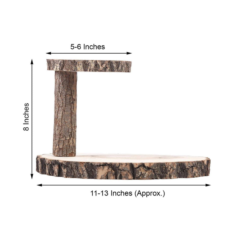 8" tall 2 Tier Round Natural Wooden Stand Dessert Server Centerpiece - Brown CAKE_WOD001_612_NAT