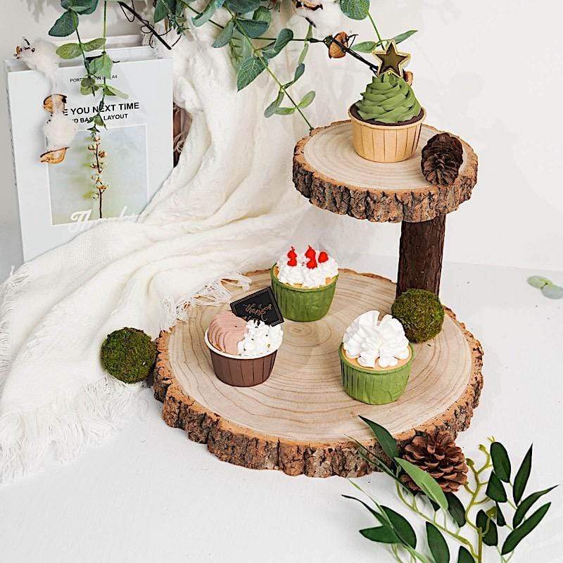 8" tall 2 Tier Round Natural Wooden Stand Dessert Server Centerpiece - Brown CAKE_WOD001_612_NAT