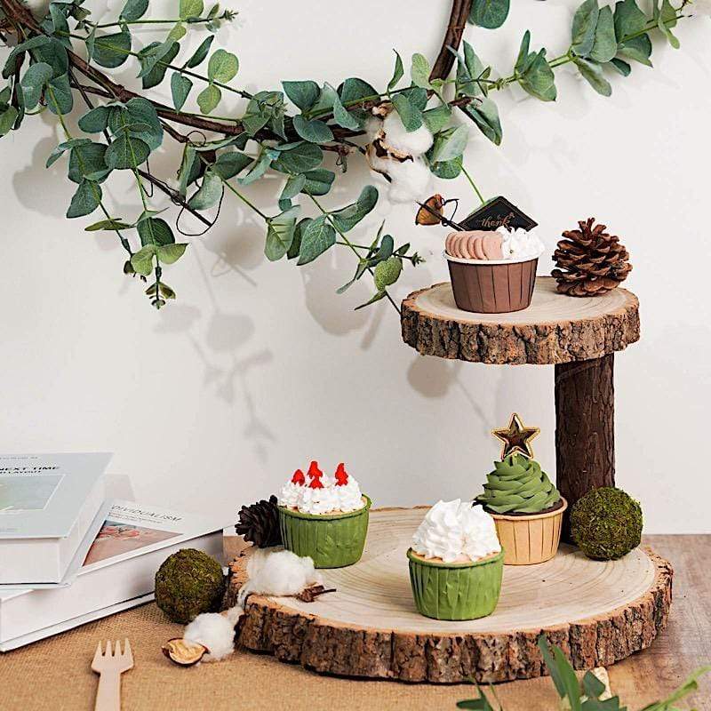 8" tall 2 Tier Round Natural Wooden Stand Dessert Server Centerpiece - Brown CAKE_WOD001_612_NAT