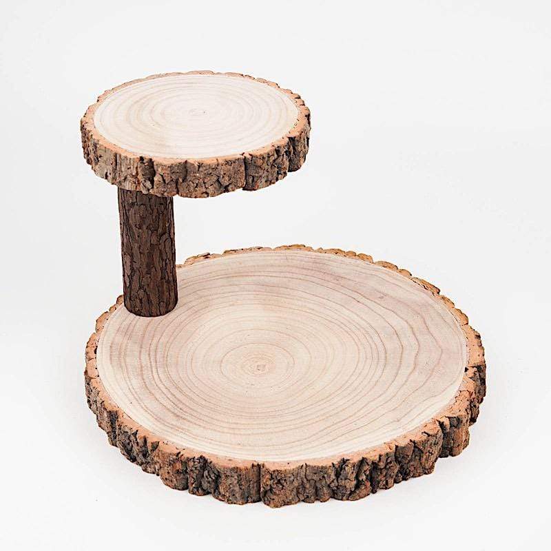8" tall 2 Tier Round Natural Wooden Stand Dessert Server Centerpiece - Brown CAKE_WOD001_612_NAT