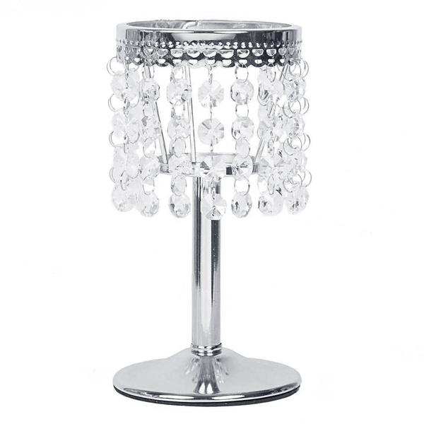 8" tall Faux Crystal Beaded Candle Holder Centerpiece CHDLR_CAND_005_SILV