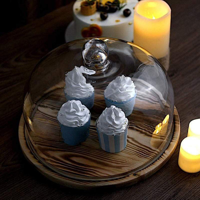 CAKE COVER GLASS DOME & OAK WOOD BASE 203MM MERINGUE NUDE GLASSWARE - QCC  Hospitality Supplies