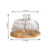 8" tall Glass Display Dome with Wooden Base Cloche Cake stand - Clear and Natural CAKE_WOD002_12_NAT