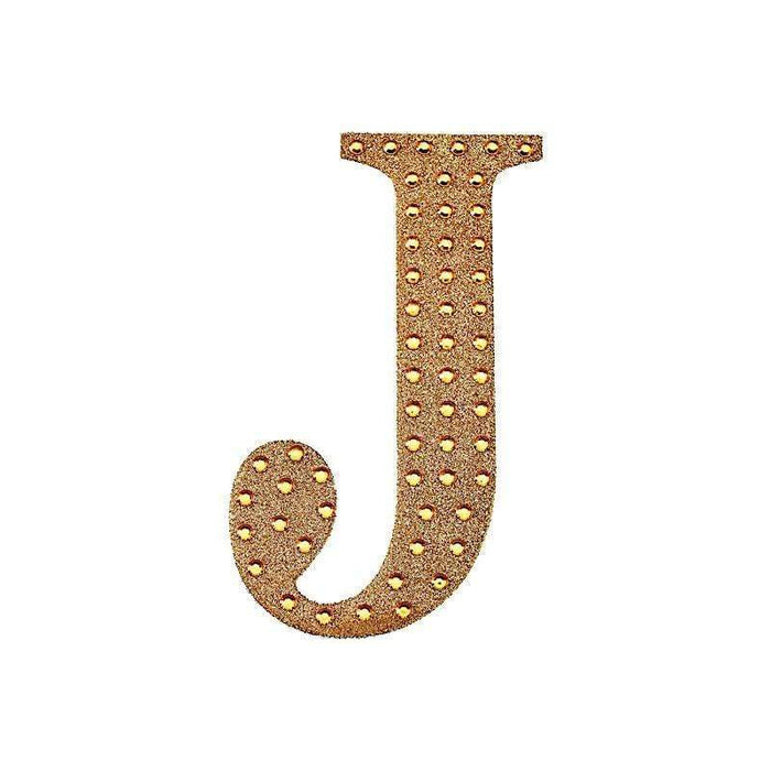 8" tall Letter Self-Adhesive Rhinestones Gem Sticker - Gold DIA_NUM_GLIT8_GOLD_J