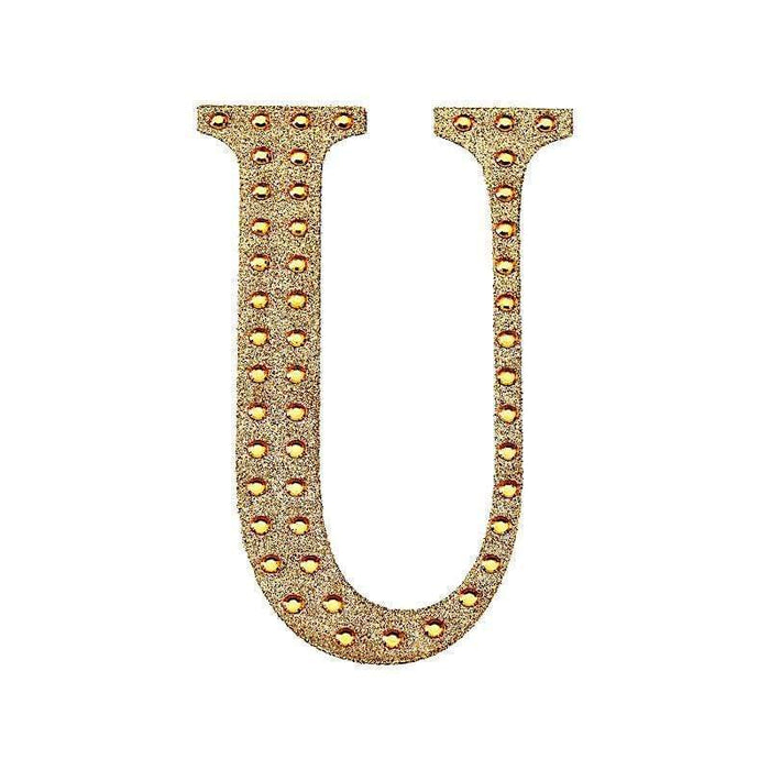8" tall Letter Self-Adhesive Rhinestones Gem Sticker - Gold DIA_NUM_GLIT8_GOLD_U