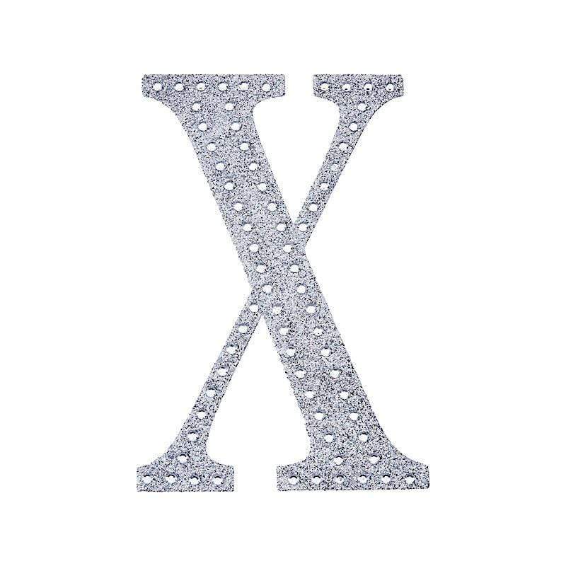 8" tall Letter Self-Adhesive Rhinestones Gem Sticker - Silver DIA_NUM_GLIT8_SILV_X
