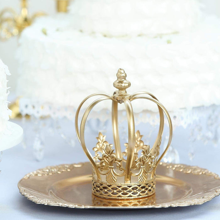 8 in Tall Gold Metal Crown Fleur-de-lis Cake Topper Party Decorations