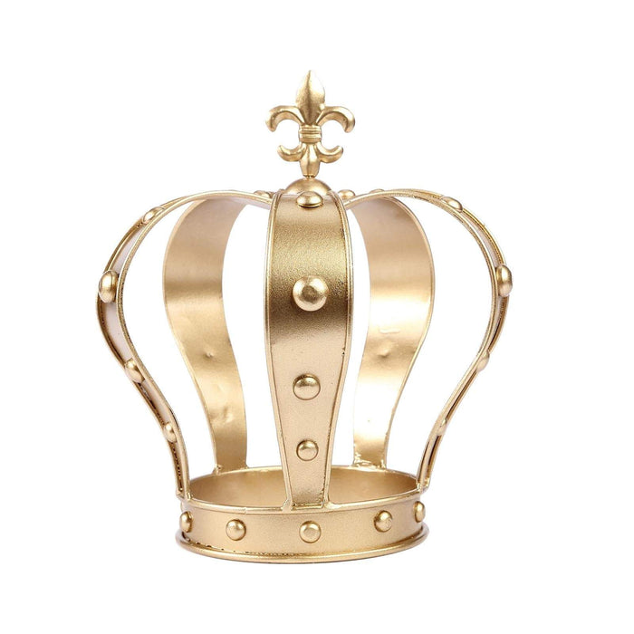 8" tall Metal Royal Crown Fleur-de-lis Cake Topper Party Centerpiece Decorations - Gold CAKE_CROWN04_7_GOLD