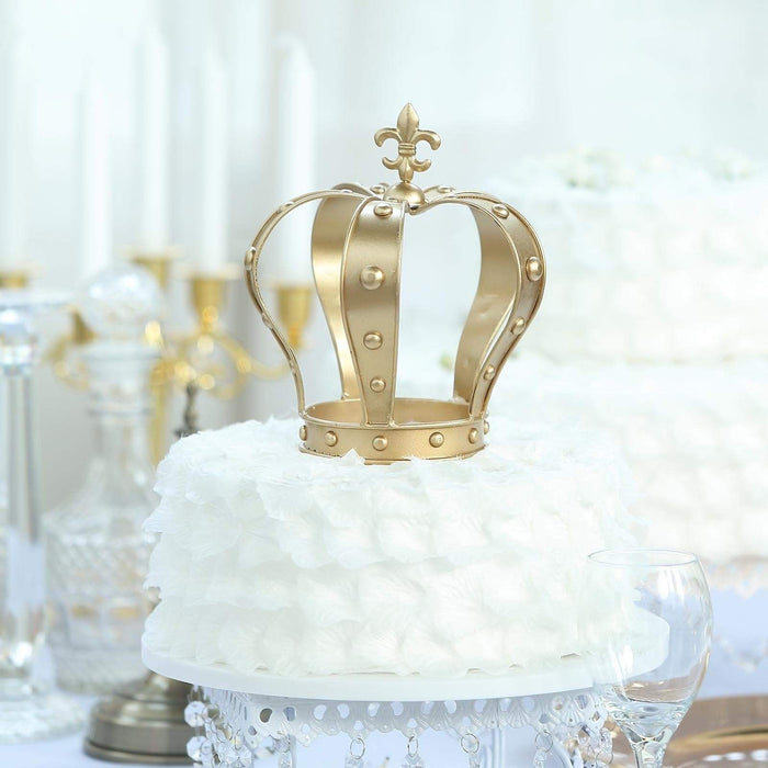 8" tall Metal Royal Crown Fleur-de-lis Cake Topper Party Centerpiece Decorations - Gold CAKE_CROWN04_7_GOLD