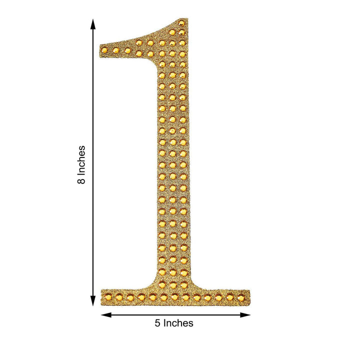8" tall Number Self-Adhesive Rhinestones Gem Stickers - Gold
