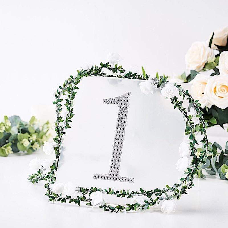 8" tall Number Self-Adhesive Rhinestones Gem Stickers - Silver