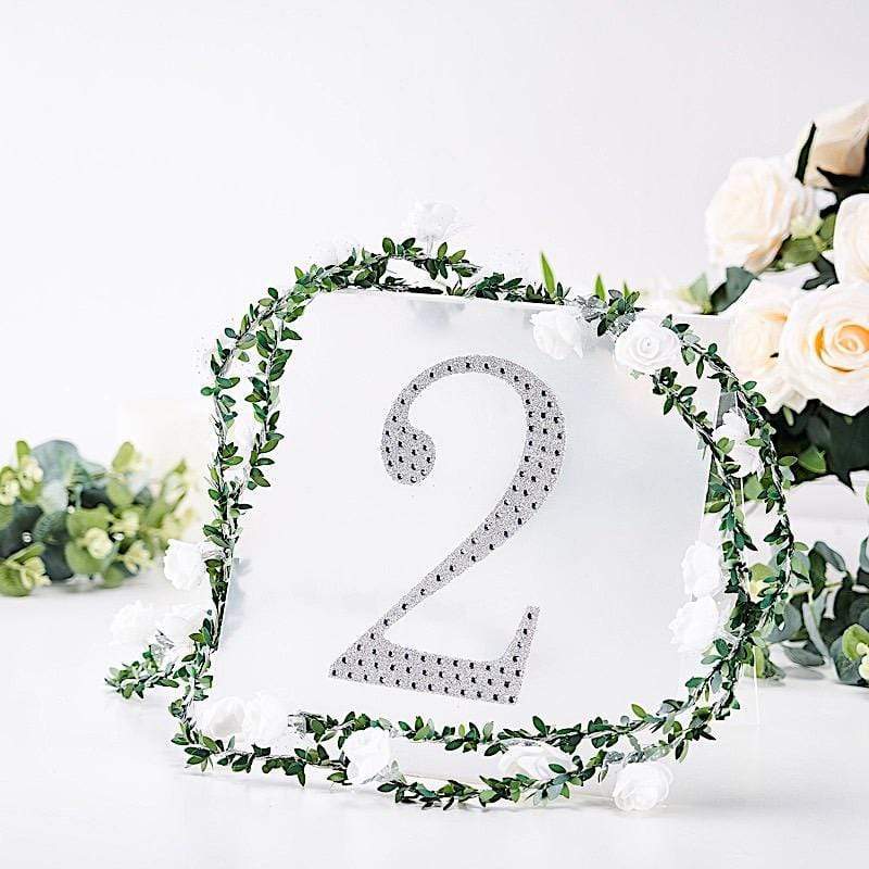 8" tall Number Self-Adhesive Rhinestones Gem Stickers - Silver