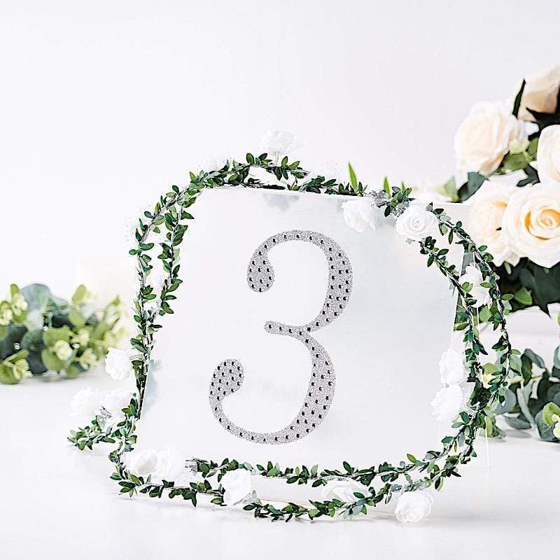 8" tall Number Self-Adhesive Rhinestones Gem Stickers - Silver