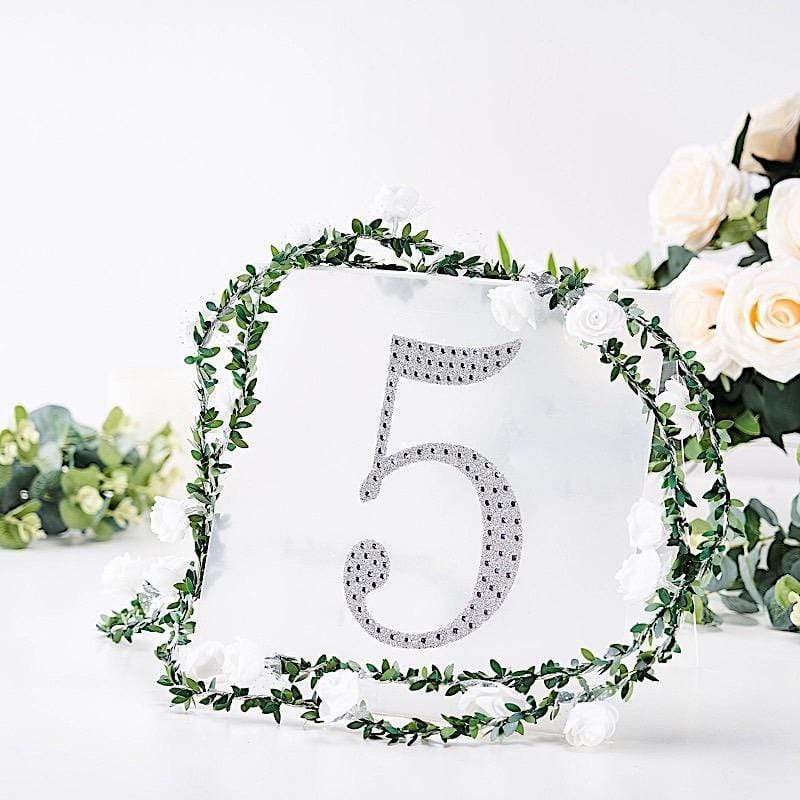 8" tall Number Self-Adhesive Rhinestones Gem Stickers - Silver