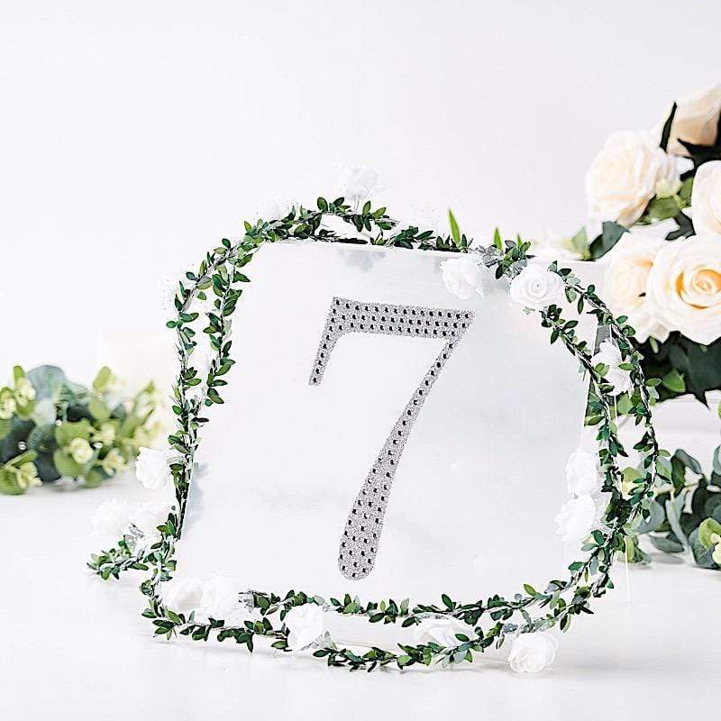 8" tall Number Self-Adhesive Rhinestones Gem Stickers - Silver