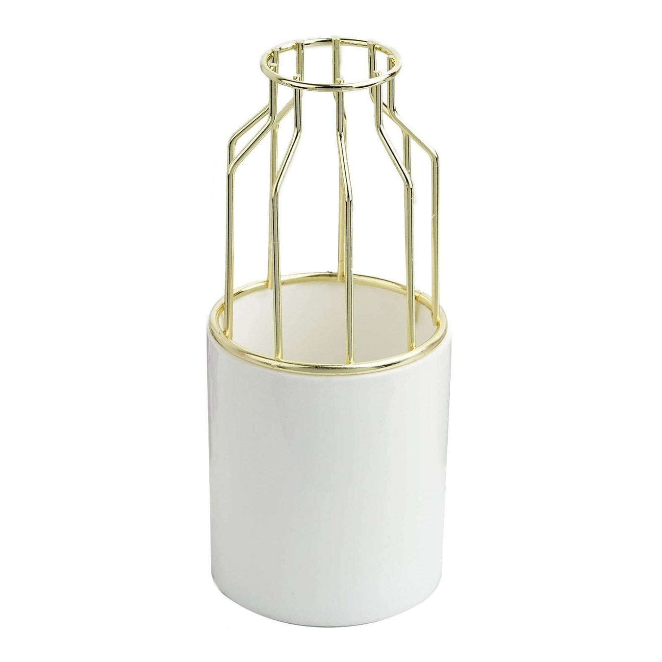 White Ceramic Flower Pot with Iron Wedding Vases - Gold