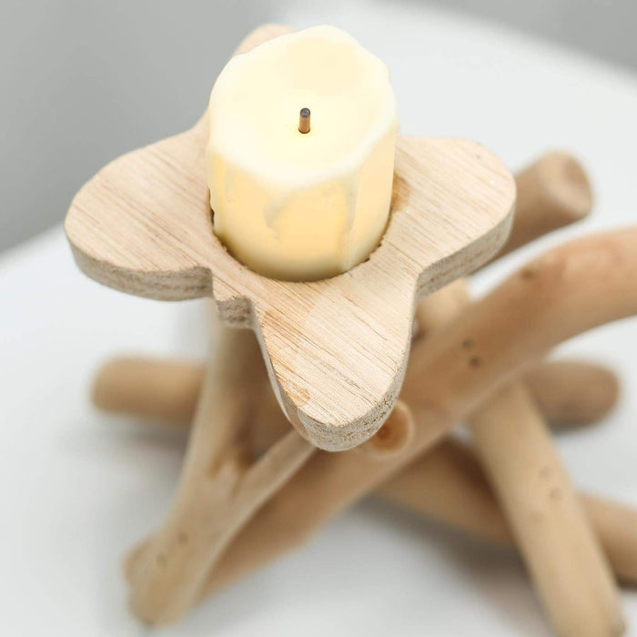 8" tall Wood Rustic Stand Butterfly Top Candle Holder - Natural WOD_CAND_010_NAT