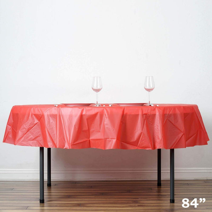 84" Disposable Round Plastic Table Cover Tablecloth - Red TAB_PVC_R01_RED